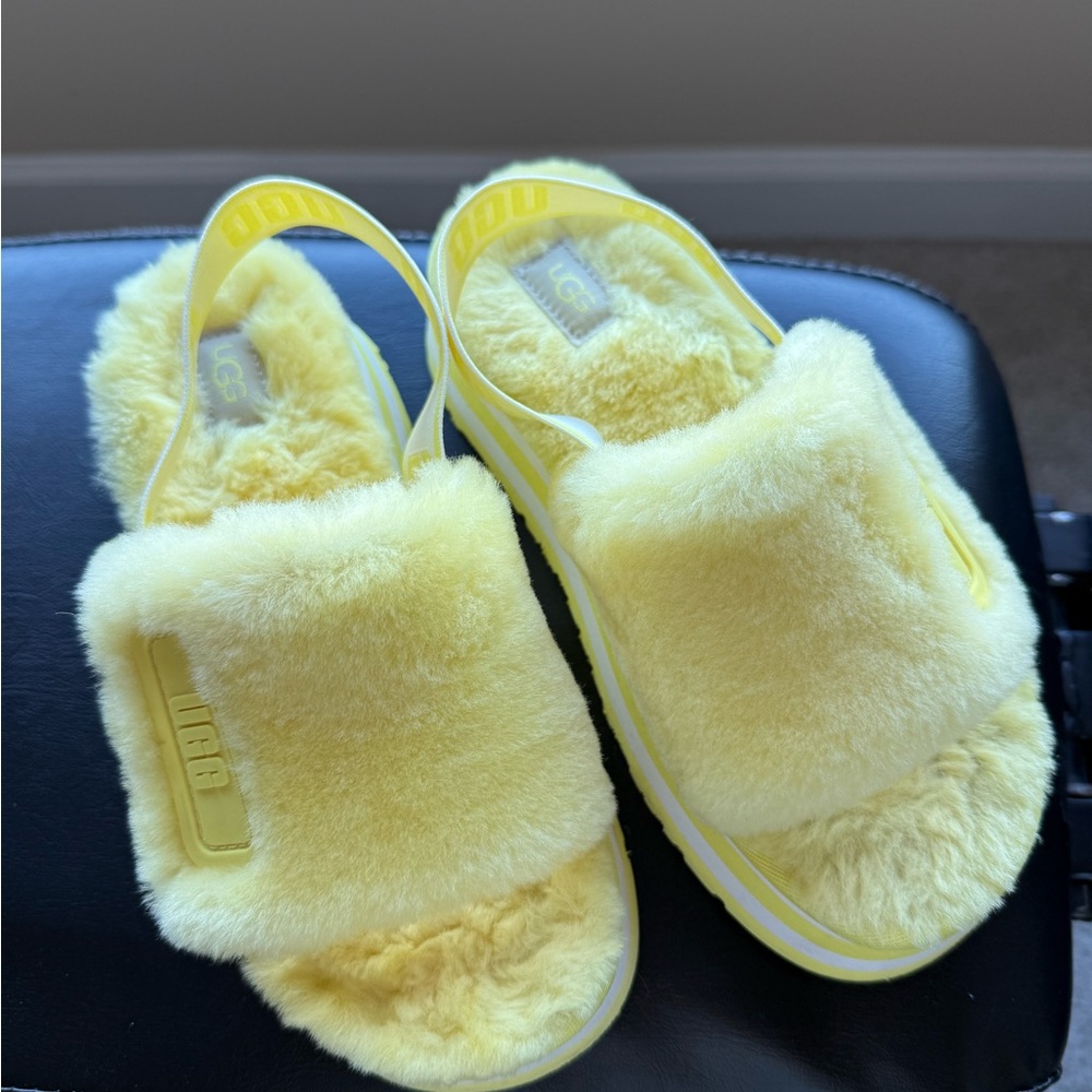 UGG Soft Yellow Fuzzy Slippers